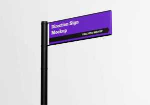 Direction Sign Mockup PSD with Metal Pillar