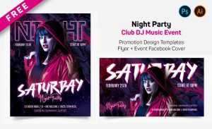 DJ Music Night Party Free Flyer + FB Cover Ai and PSD Templates