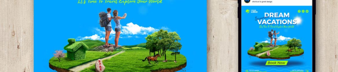 Dream Vacations Free Travel Social Media Post Design PSD Template