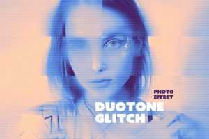 Duotone Glitch Photo Effect PSD Template for Free