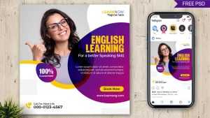 English Learning Course Free Instagram Post Design PSD Template