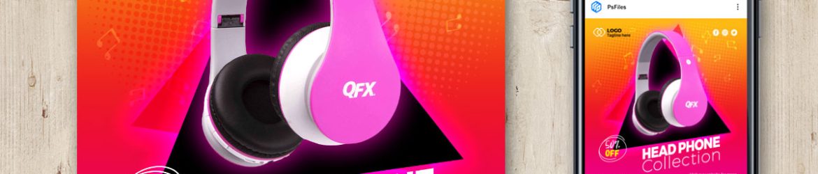Exclusive Collection Smart Headphone Social Media Banner Design and Instagram Post PSD Template