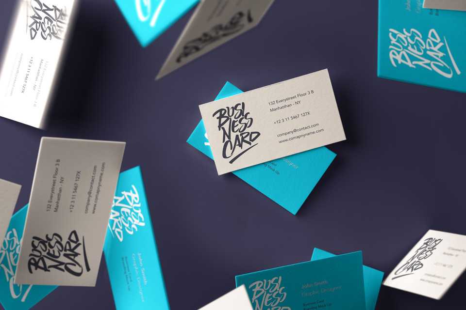 Falling Business Card Mockup