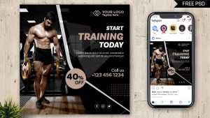 Fitness Gym Training Centre Free Instagram Post PSD Template 12