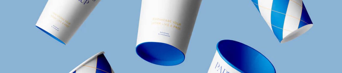 Floating Paper Coffee Cups Mockup Free PSD