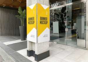 Foam Sheet Board Pasted Cement Pillar Ad Banner Mockup PSD Set - Free PSD Mockups | PsFiles
