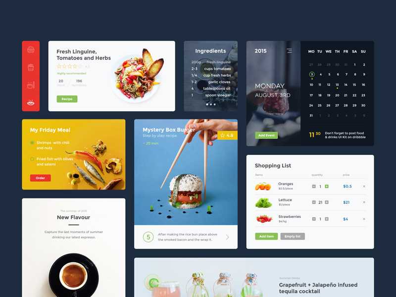 Food and Drink Free UI Kit PSD Template Template
