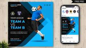 Football League Match Sports Social Media Post Design PSD Template