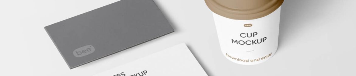 Free 2 Business Cards Mockup and Coffee Cup Mockup