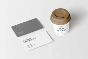 Free 2 Business Cards Mockup and Coffee Cup Mockup