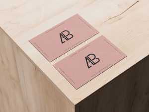 Free 2 Business Cards Mockup PSD on Wooden Box