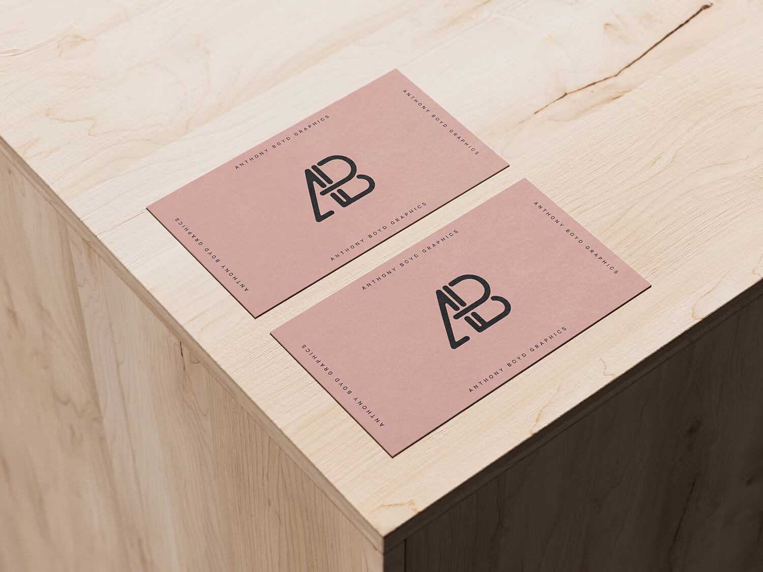 Free 2 Business Cards Mockup PSD on Wooden Box