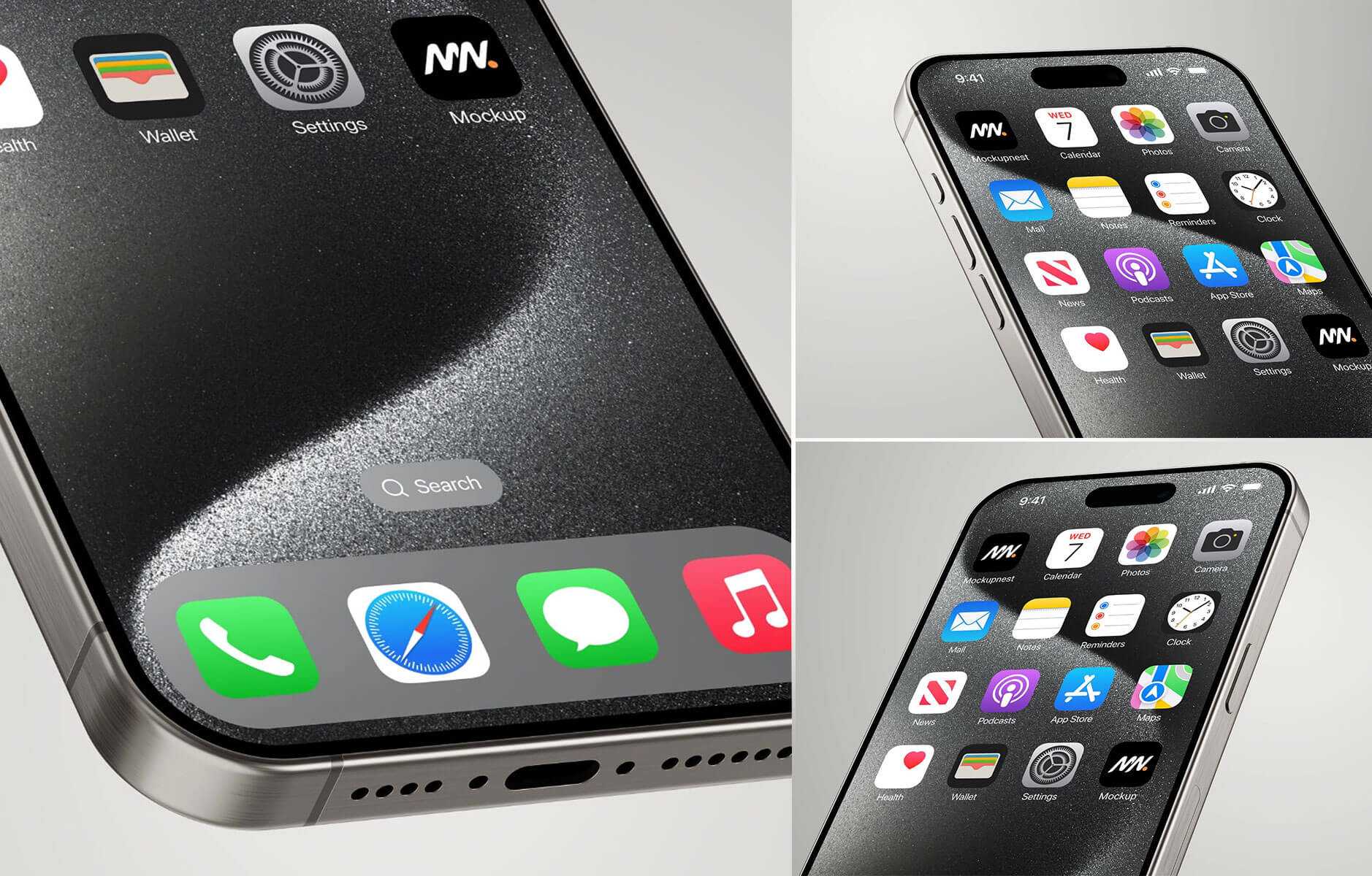 Free 3 Closeup iPhone 15 Pro Max Mockup PSD files