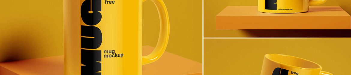 Free 3 Glossy Mug On Shelf Mockup PSD Template