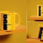 Free 3 Glossy Mug On Shelf Mockup PSD Template