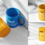 Free 3 Mug Mockups set On White Shelf