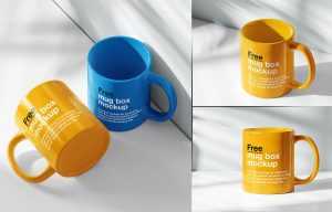 Free 3 Mug Mockups set On White Shelf
