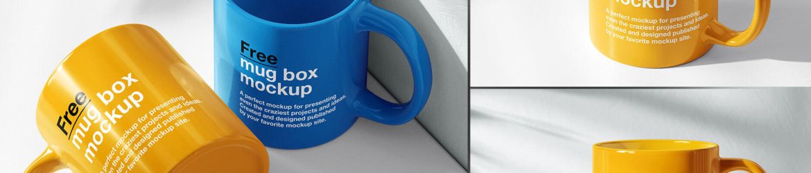 Free 3 Mug Mockups set On White Shelf