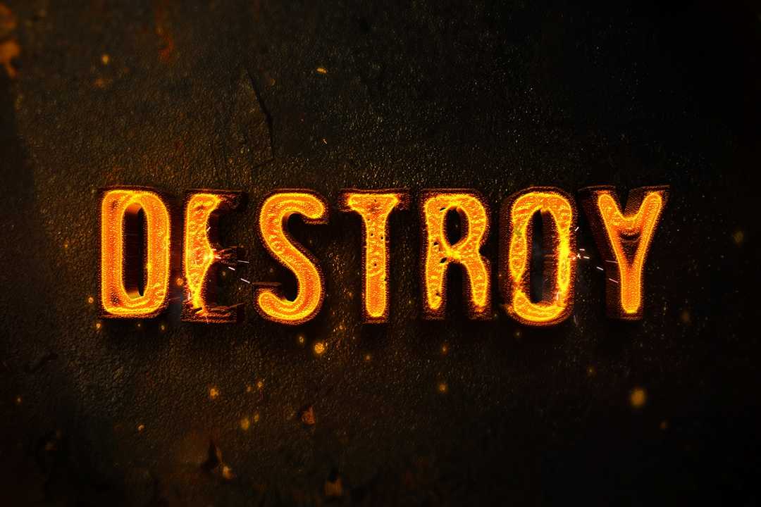 Free 3D Fire Burning Destroy Text Effect PSD