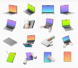 Free 3D style Cartoon Responsive Device Mockups Icons PSD