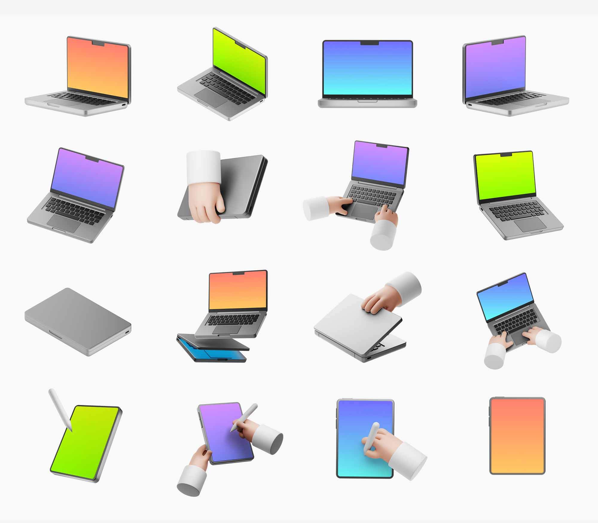 Free 3D style Cartoon Responsive Device Mockups Icons PSD