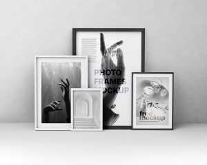 Free 4 different size Photo Frames PSD Mockup