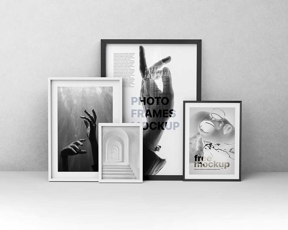 Free 4 different size Photo Frames PSD Mockup