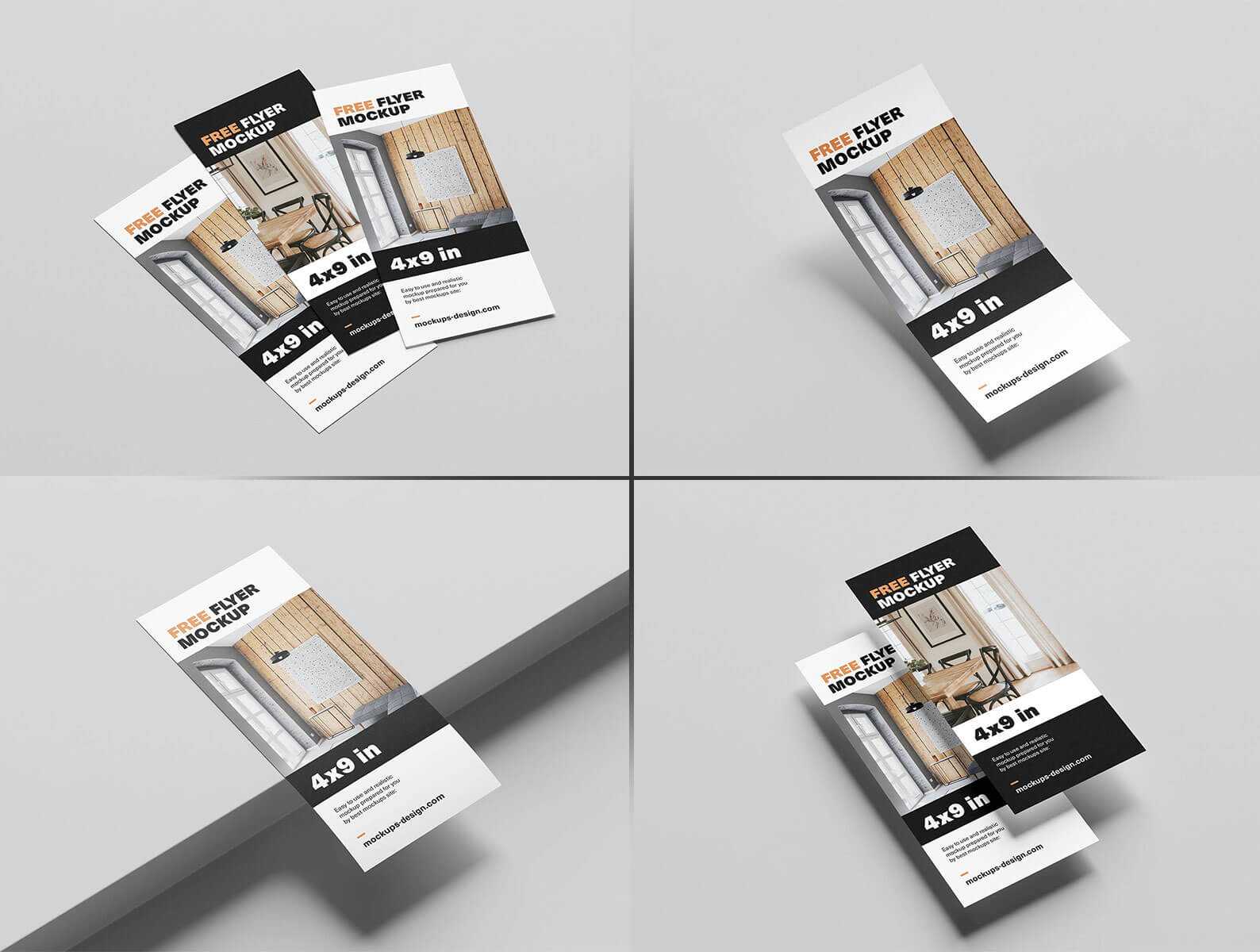 Free 4 x 9 inch DL PSD Flyer Mockup set