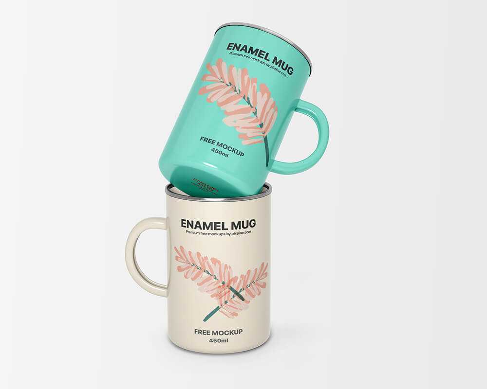Free 450ml Two Enamel Mug Mockup PSD