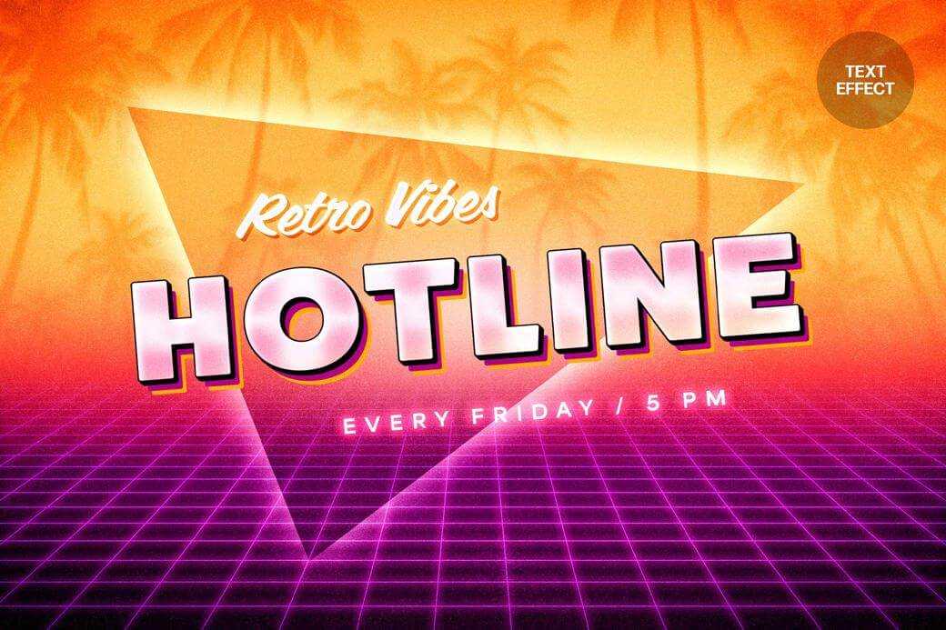 Free 80s Retrowave Text Effect PSD Mockup