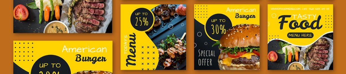 Free 9 Food Menu Instagram Posts Set Templates PSD + Vector