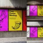 Free A2 Lined-Up Street Posters Mockups PSD set