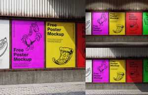 Free A2 Lined-Up Street Posters Mockups PSD set