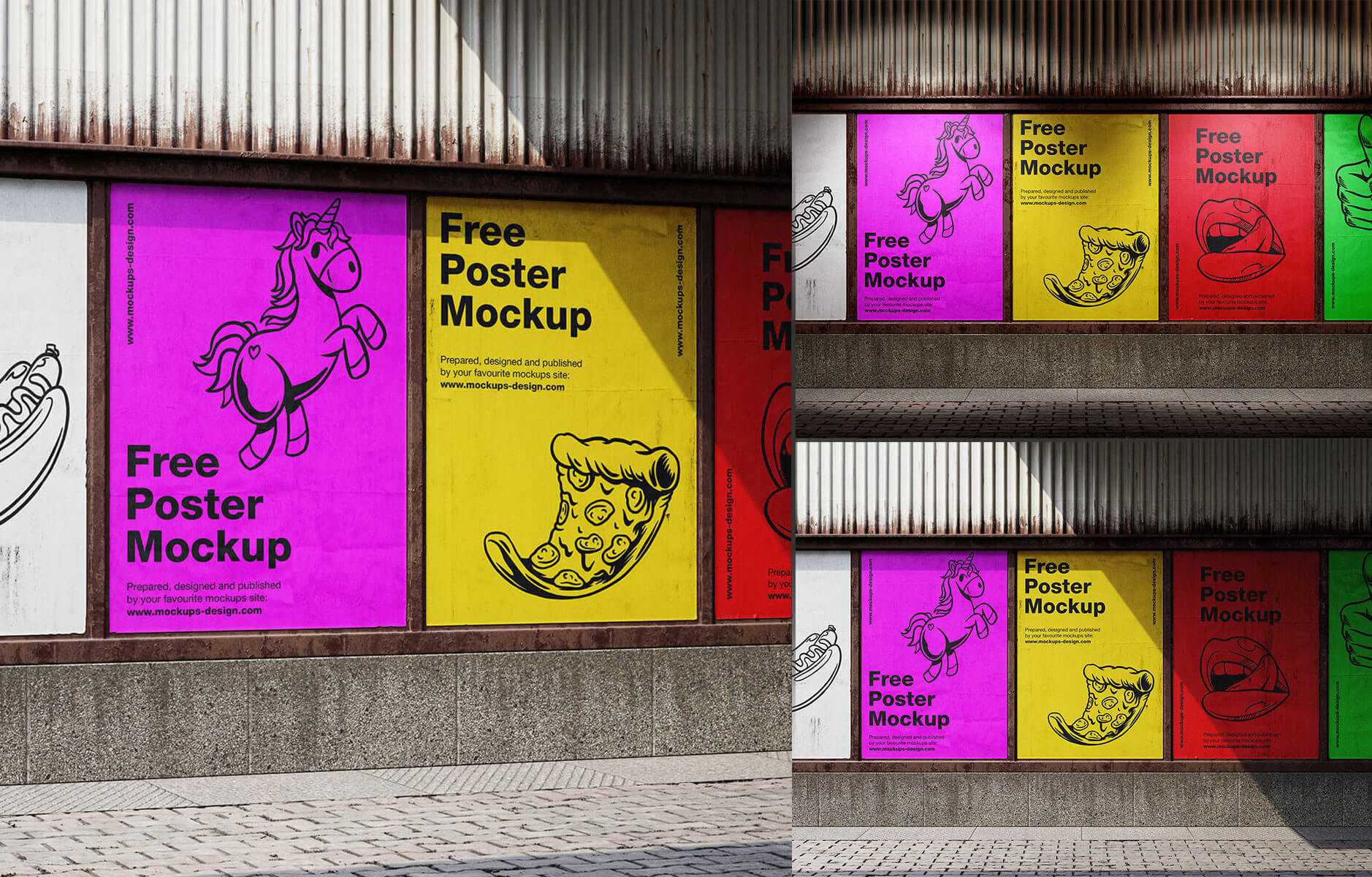 Free A2 Lined-Up Street Posters Mockups PSD set