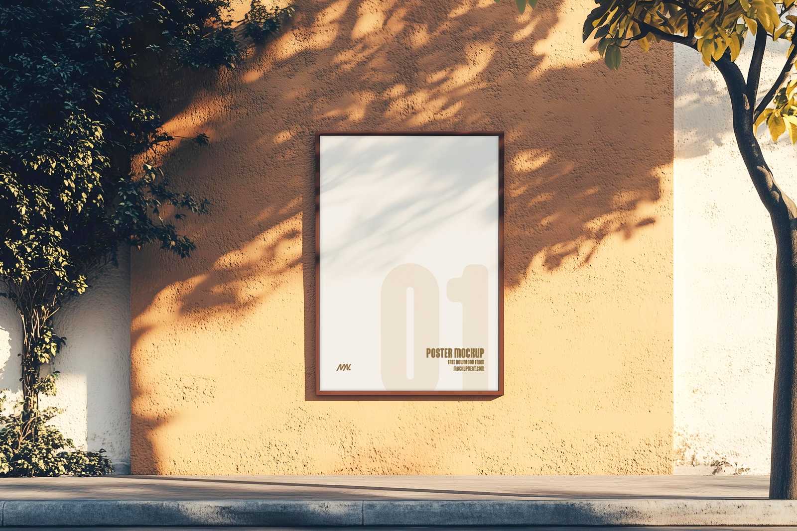 Free A2 Outdoor Poster Mockup On Yellow Background Wall