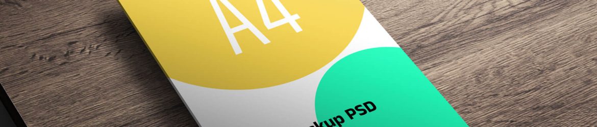 Free A4 Flyer Mockup PSD on a Wooden Table
