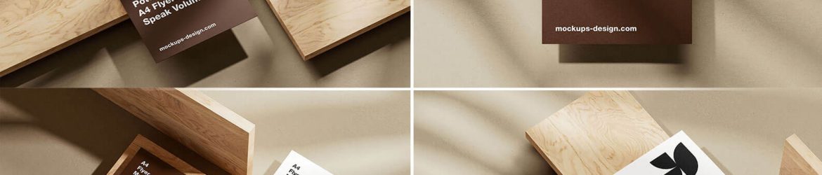 Free A4 Flyer Mockups PSD Set Placed on Wooden Planks