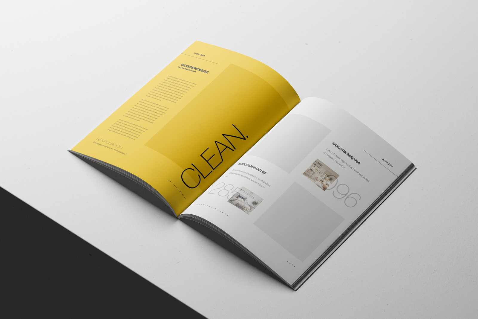 Free A4 Magazine Mockup Open on Minimal White Surface