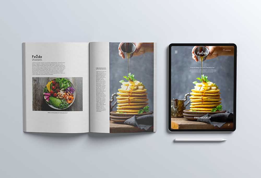 Free A4 Magazine Mockup with iPad Mockup PSD