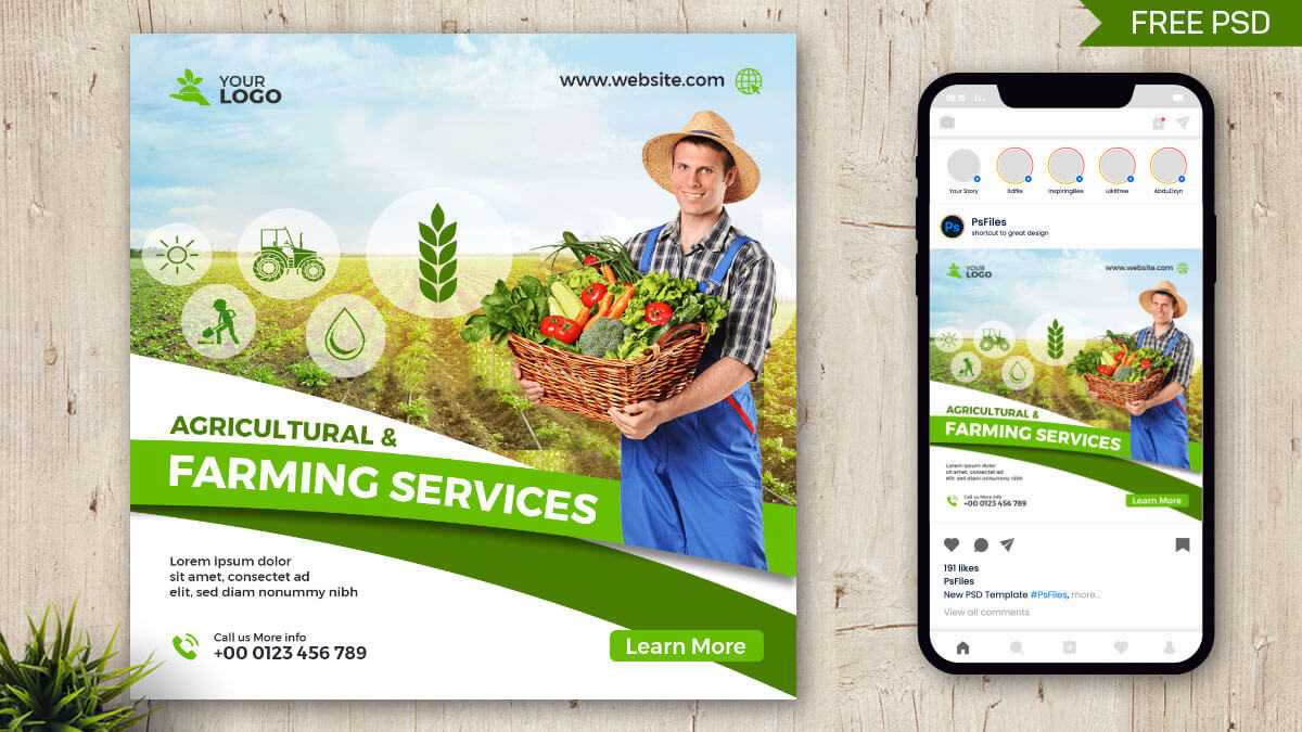 Free Agricultural and Farming Business Social Media Post Design PSD Template