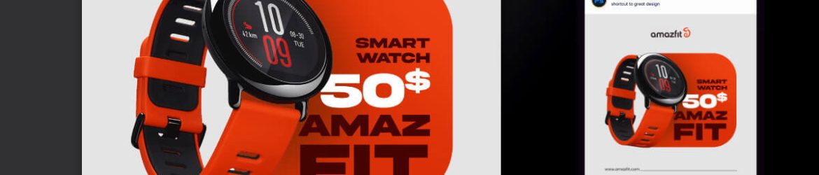 Free Amazfit Smart Watch Social Media Post Design PSD Template