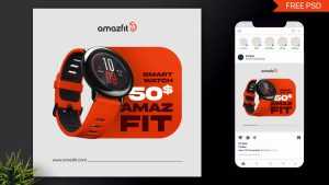 Free Amazfit Smart Watch Social Media Post Design PSD Template