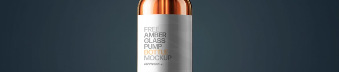 Free Amber Bottle with Pump Mockup on Rustic Wood