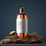 Free Amber Bottle with Pump Mockup on Rustic Wood