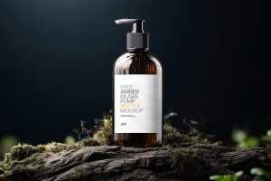 Free Amber Glass Pump Bottle Mockup