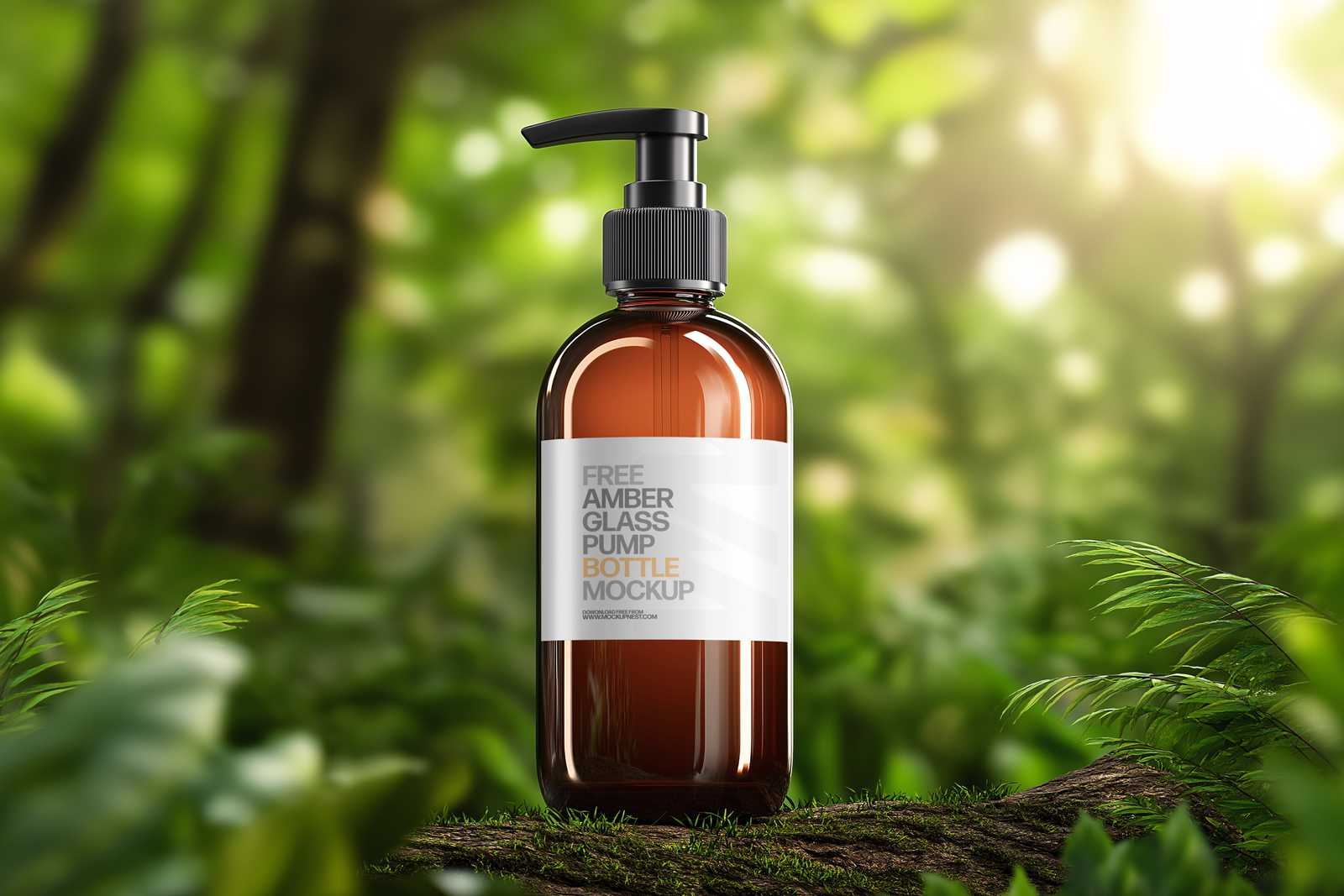 Free Amber Glass Pump Bottle Mockup - Eco Scene