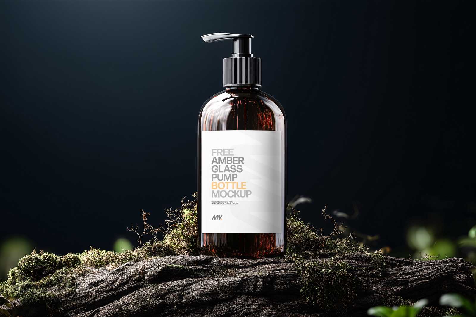 Free Amber Glass Pump Bottle Mockup
