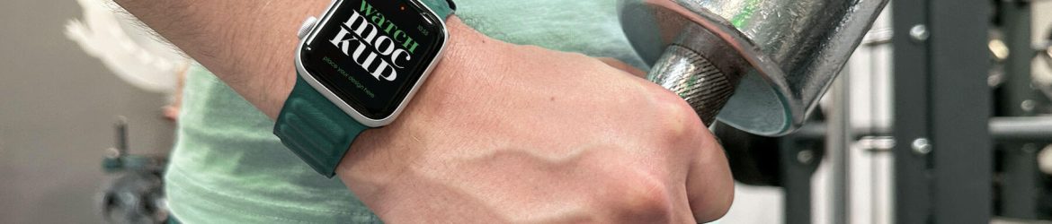 Free Apple Watch Mockup in Gym with Dumbbell