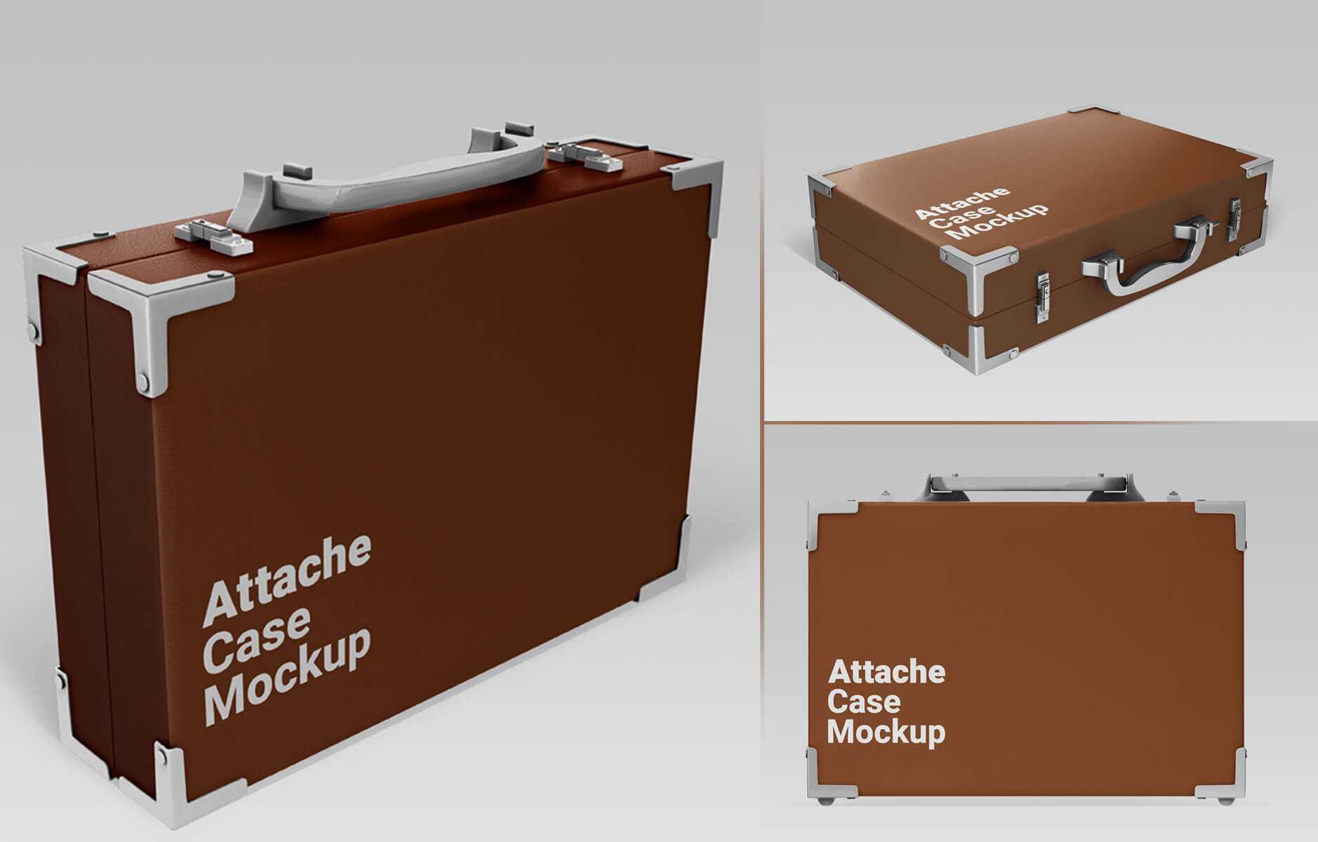 Free Attaché Briefcase Mockup 3 PSD Set
