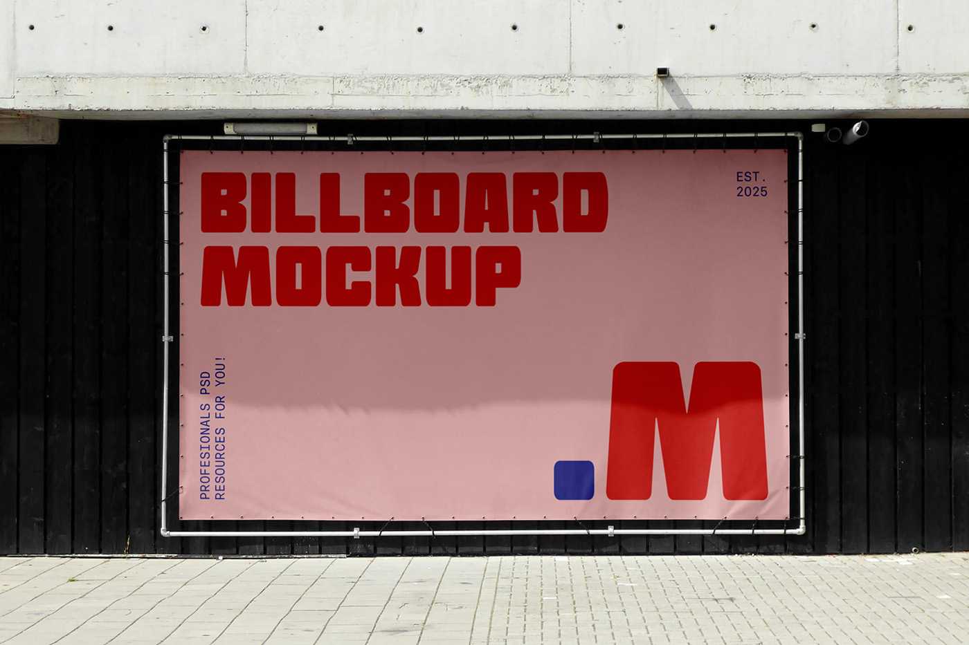 Free Banner Attached to Black Wall Mockup
